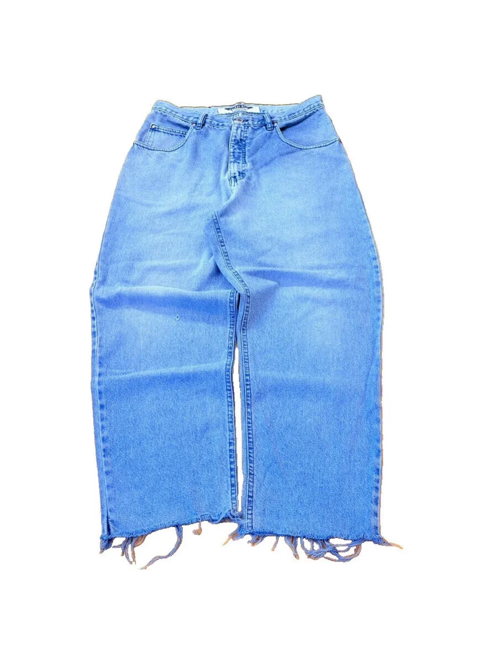 Y2K Anchor Blue Baggy Jeans Mens 34x27 Light Wash Faded Cut Hem Distressed USA